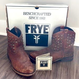 Frye ankle boots. Didn’t wear much but style is meant to look worn/distressed.